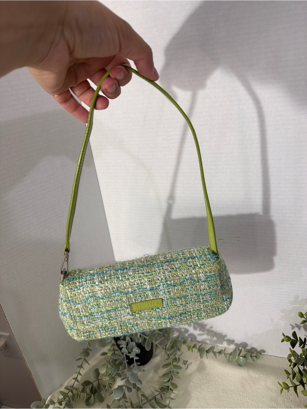 Kenneth Cole Reaction Tweed Mini Shoulder Bag Green Blue Woven Y2K Purse